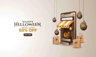 bannière de shopping vente en ligne halloween vecteur