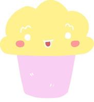 cupcake de dessin animé de style plat couleur avec visage vecteur