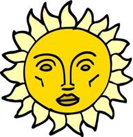 dessin animé doodle visage de soleil traditionnel vecteur