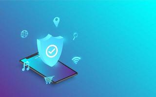protection des données de la technologie du concept de smartphone à l'aide d'applications sur internet en toute sécurité conception isométrique 3d vecteur