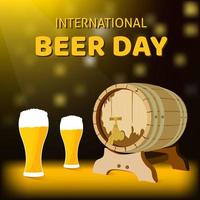 affiche de la journée internationale de la bière avec fût de chêne vecteur