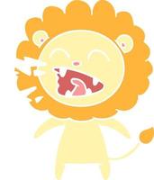 lion rugissant de dessin animé de style plat couleur vecteur