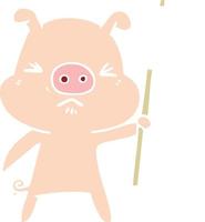 cochon en colère de dessin animé de style plat couleur vecteur