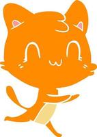 chat heureux de dessin animé de style plat couleur vecteur