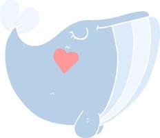 baleine de dessin animé de style couleur plat avec coeur d'amour vecteur