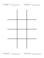 table tic tac toe, page d'activité pour enfants avec nom du joueur et nom du gagnant vecteur