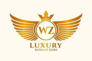 lettre d'aile royale de luxe wz crête logo couleur or vecteur, logo de victoire, logo de crête, logo d'aile, modèle de logo vectoriel. vecteur