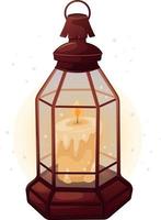 lanterne vintage avec bougie allumée isolée vecteur