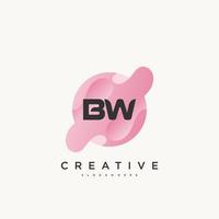 bw lettre initiale logo icône éléments de modèle de conception avec vague colorée vecteur