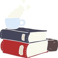 livres de dessin animé de style plat couleur et tasse à café vecteur