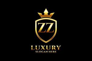 logo monogramme de luxe élégant initial zz ou modèle de badge avec volutes et couronne royale - parfait pour les projets de marque de luxe vecteur