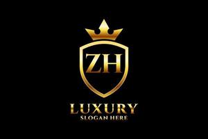 logo monogramme de luxe élégant initial zh ou modèle de badge avec volutes et couronne royale - parfait pour les projets de marque de luxe vecteur