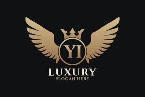 lettre d'aile royale de luxe yi crête logo couleur or vecteur, logo de victoire, logo de crête, logo d'aile, modèle de logo vectoriel. vecteur