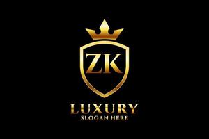 logo monogramme de luxe élégant initial zk ou modèle de badge avec volutes et couronne royale - parfait pour les projets de marque de luxe vecteur
