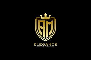 logo monogramme de luxe élégant initial rm ou modèle de badge avec volutes et couronne royale - parfait pour les projets de marque de luxe vecteur