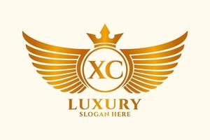 lettre d'aile royale de luxe xc crête logo couleur or vecteur, logo de victoire, logo de crête, logo d'aile, modèle de logo vectoriel. vecteur