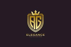 logo monogramme de luxe élégant initial rg ou modèle de badge avec volutes et couronne royale - parfait pour les projets de marque de luxe vecteur