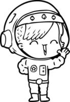 dessin animé heureux astronaute fille agitant vecteur