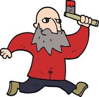 dessin animé doodle homme avec hache sanglante vecteur