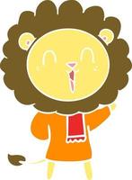 dessin animé de style plat couleur lion qui rit en vêtements d'hiver vecteur