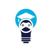 conception de logo vectoriel de concept de forme d'ampoule d'éducation de jeu. console de jeu avec conception d'icône de chapeau de graduation.