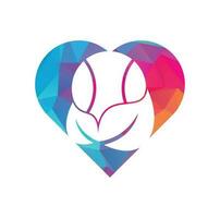 conception de logo vectoriel de concept de forme de coeur de feuille de tennis. jeu et symbole ou icône écologique.
