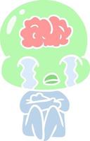 plat couleur style dessin animé gros cerveau extraterrestre pleurer vecteur