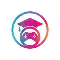 création de logo vectoriel d'éducation de jeu. console de jeu avec conception d'icône de chapeau de graduation.