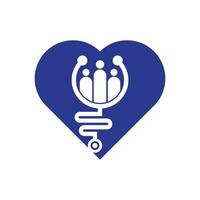 stéthoscope gens coeur forme concept logo design icône vecteur. vecteur de conception de modèle de logo médical familial.