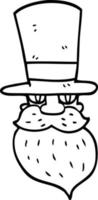 dessin au trait dessin animé homme barbu avec chapeau haut de forme vecteur