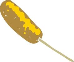 hot-dog de dessin animé de style couleur plat sur un bâton vecteur