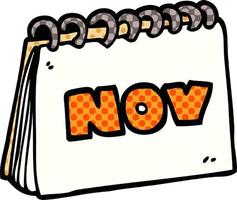 calendrier doodle dessin animé montrant le mois de novembre vecteur
