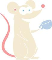 illustration en couleur plate d'une souris de dessin animé avec une tasse de thé vecteur