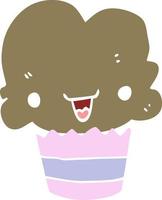 cupcake de dessin animé de style plat couleur avec visage vecteur