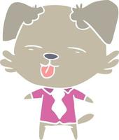 chien de dessin animé de style plat couleur en chemise et cravate vecteur