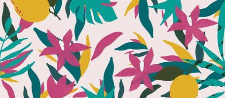 joli jardin fleurs et feuilles motif coloré. conception d'illustration vectorielle botanique pour la mode, le tissu, le papier peint, les cartes, les impressions vecteur