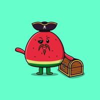 mignon, dessin animé, mascotte, personnage, pastèque, pirate vecteur