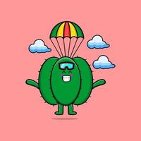 mignon dessin animé cactus parachutisme avec parachute vecteur