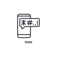 Le signe vectoriel du symbole de haine est isolé sur un fond blanc. couleur de l'icône modifiable.
