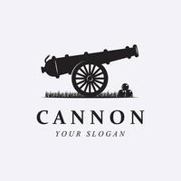 canon créatif, boulet de canon et logo vintage d'artillerie avec modèle de slogan vecteur