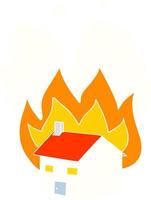 maison en feu de dessin animé de style plat couleur vecteur