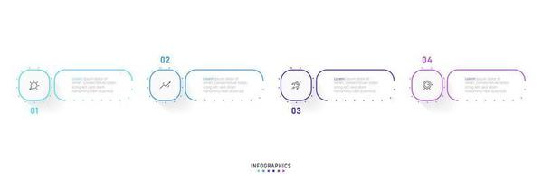 modèle de conception d'étiquettes infographiques vectorielles avec icônes et 4 options ou étapes. peut être utilisé pour le diagramme de processus, les présentations, la mise en page du flux de travail, la bannière, l'organigramme, le graphique d'informations. vecteur