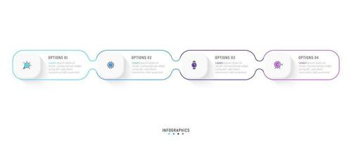 modèle de conception d'étiquettes infographiques vectorielles avec icônes et 4 options ou étapes. peut être utilisé pour le diagramme de processus, les présentations, la mise en page du flux de travail, la bannière, l'organigramme, le graphique d'informations. vecteur