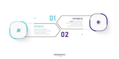 modèle de conception d'étiquettes infographiques vectorielles avec icônes et 2 options ou étapes. peut être utilisé pour le diagramme de processus, les présentations, la mise en page du flux de travail, la bannière, l'organigramme, le graphique d'informations. vecteur