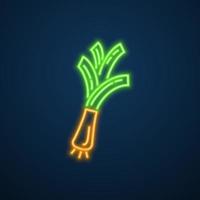 poireau légumes icône vecteur de signe au néon