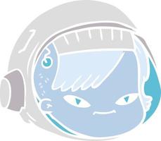 visage d'astronaute de dessin animé de style plat couleur vecteur