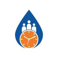 logo de concept de forme de goutte de temps de personnes. vecteur d'icône de logo de santé réussie de temps.