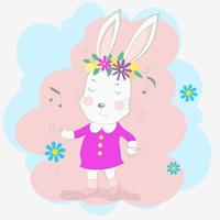 bébé fille lapin dans une robe rose, danse avec musique vecteur