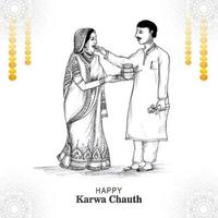 carte de festival happy karwa chauth avec fond de croquis de copule indienne vecteur