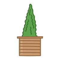 arbre en pot. boîte en bois avec plante. illustration dessinée à la main en style cartoon. vecteur isolé sur fond blanc.